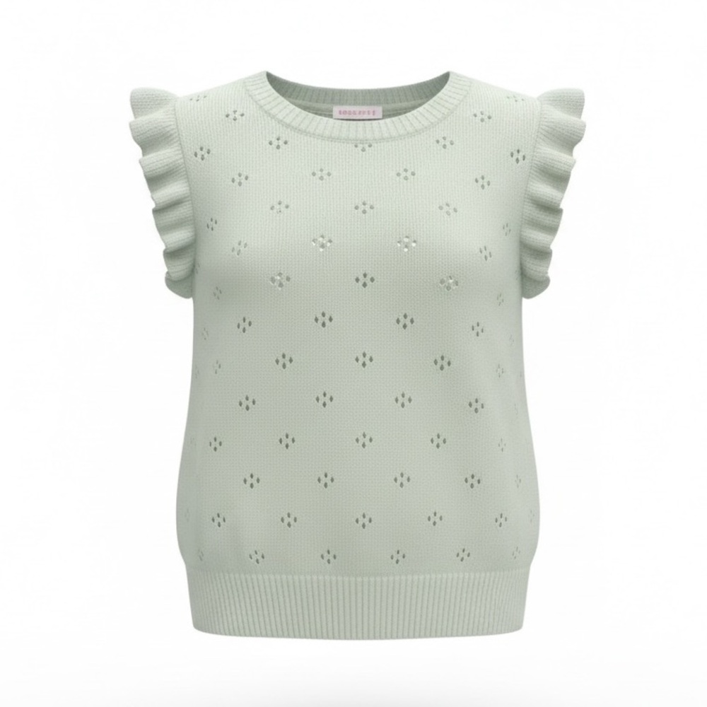 Margeaux & Ellie women's MINT GREEN pointelle knit sweater w/eyelet pattern